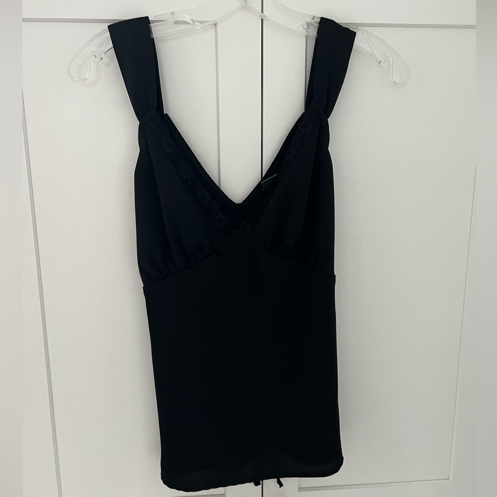 Black V-Neck lace trim Tank Top camisole festival wear romantic size Medium